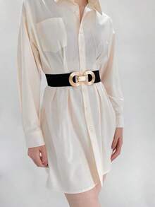 1pc Black Metal Round Elastic Cinch Belt Girdle Stretch Waistband Dress Halloween Summer, School Fall, Autumn, Halloween - Màu tím - Xem 4