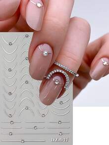 2PCS Gold Silver French-Style Nail Stickers With Rhinestones Curved Lines Design Slider Nail Art Decals DIY Manicure Accessories Tool Nail Supplies - Multicolor - View 2