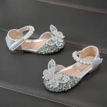 Infant Flat Shoes, Girls' Bowknot Rhinestone Hook And Loop Casual Shoes, Suitable For Wedding Party - Silver - View 6