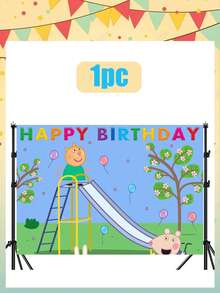 Peppa Pig 佩佩猪生日庆祝背景，可爱卡通主题旗帜图案墙饰，拍照横幅，道具，适合生日派对装饰用品收藏展示和收纳（颜色可能略有不同，详情请参考实物图片。） - 彩色 - 查看 13