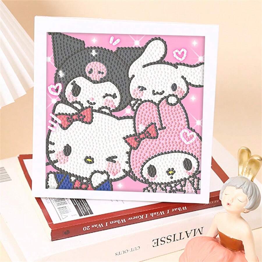 1 Set de Pegatinas de Diamantes de Dibujos Animados Sanrio Hechas a Mano, Set de Arte de Bordado de Diamantes Hecho a Mano, Decoración de Pared y Escritorio para el Hogar, Regalo de Regreso a la Escuela (Marco Incluido) - Multicolor - Ver 1