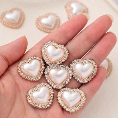 1/10 piezas Cabuchones de perla con forma de corazón - Apliques de corazón de rhinestone color oro rosa para manualidades DIY