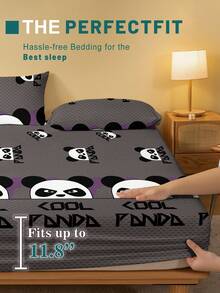 1件极简现代动物图案熊猫印花水洗床笠，卧室印花床罩，床上用品（不含枕套） - 彩色 - 查看 4