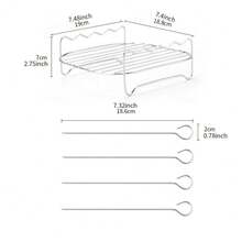 1 Set de Pinchos para Barbacoa y Rejilla de Vapor, Adecuado para Freidora de Aire Cuadrada, Accesorios Multifuncionales para Barbacoa, Horneado y Freír en el Hogar, Bandeja Multiusos para Asar Alitas de Pollo, Verduras y Carne - Multicolor - Ver 5