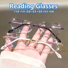 cabecade 两副无框老花镜，时尚闪亮女士电脑老花镜，度数范围+1.0至+4.0 - 透明的 - 查看 21