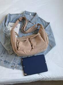 2026 Neuankömmling Damen Japanischer Harajuku INS vielseitiger Schultertasche mit großer Kapazität, minimalistisch, literarisch, Cord - Khaki - Übersicht 9