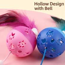 1个可爱可独处互动猫玩具，带铃铛，逼真羽毛滚轮，聚酯纤维材质，适合所有年龄段的猫咪 - 彩色 - 查看 6
