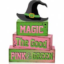 4 Pcs Pink Green Party Decorations Witch And Princess Table Decor Witchy Hat Wooden Signs Farmhouse Pink Green Witch And Princess Table Centerpiece For Home Office Desk Shelf Party Decorations - 7Pcs - Xem 1