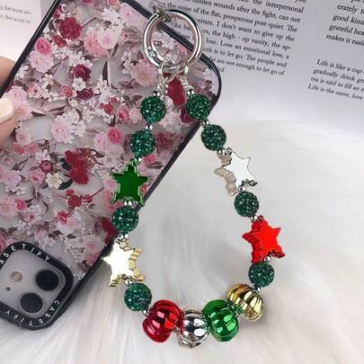 1pc Christmas Star Beaded Pendant, Fashionable Minimalist Decor, Can Be Used As Phone Strap / Keychain / Earphone Case / Bag Charm, Creates Festive Atmosphere, Great Gift