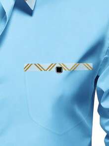 Áo sơ mi nam dài tay màu xanh nhạt mùa xuân 2026, cổ áo kẻ caro vàng, có túi, thích hợp cho công sở. - Màu xanh nhạt - Xem 8