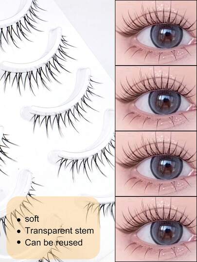 5对韩日风尖头麦穗黑色单层假睫毛，妆效自然，适合新手日常佩戴，也适合约会等场合。