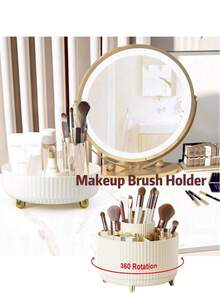 1 pieza Caja de almacenamiento giratoria de 360° para maquillaje y perfume, bandeja de tocador de gran capacidad, organizador de cosméticos multifuncional de soporte redondo, diseño elegante, regalo del Día de la Madre, neceser de viaje - Multicolor - Ver 19