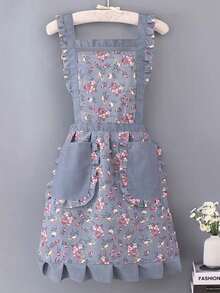 1pc Full Body Allover Print Apron With 2 Pockets, Oil & Stain Resistant, Breathable, Durable Kitchen Apron Suitable For Women & Men, Cooking, Restaurant Use, Multiple Colors, Long 95cm - Multicolor - View 6