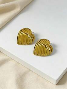 Pendientes de corazón de metal con elegancia francesa, hipoalergénicos de acero inoxidable, joyería de lujo en caja, regalos personalizados para mujeres, joyería para el Día de San Valentín - Dorado - Ver 5