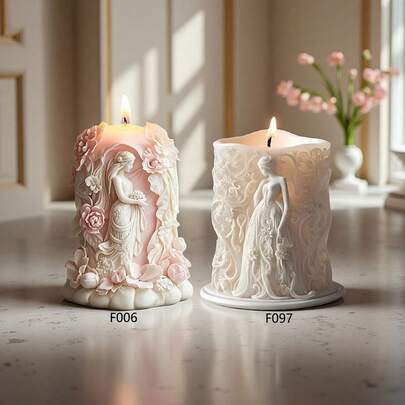 花卉女神硅胶模具，柱状浮雕设计，易脱模且可重复使用，适用于制作香薰蜡烛、石膏工艺品，是婚礼装饰和母亲节礼物的完美之选。