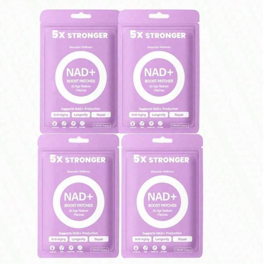NAD+ Enhanced Patches, 4 Packs/120 Patches, Offer Anti-Aging Benefits And Boost Energy. Rich In NMNH, Resveratrol, And Nicotinamide Nucleoside, They Help Promote A Healthy Lifestyle. This Product Contains No Synthetic Additives Or Irritants And Features 8-Hour Sustained Release. - 4 gói/120 miếng dán - Xem 1
