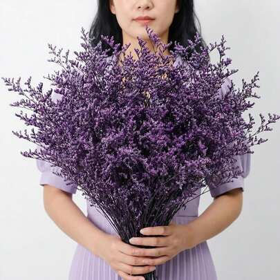 10/15/25 Stems Natural Preserved Lemon Grass Bouquet - Fresh Caspia Sea Lavender Baby's Breath For Wedding, Birthday, Home Decor, Valentine's & Mother's Day Gift, Rustic Purple Flowers