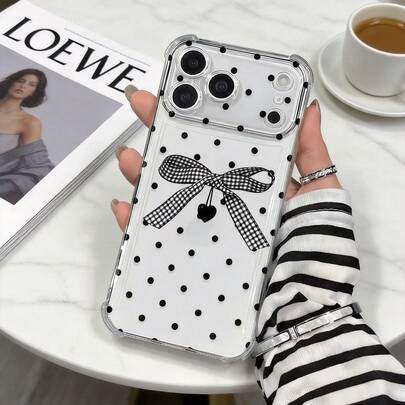 1 carcasă de telefon transparentă antișoc cu model airbag, cu model cu buline și funde, model cireșe, compatibilă cu 7/8/X/XR/XS Max/11/12/13/14/15/16/17 Pro Max, Galaxy A14/A15/A16/A17/A04/A05/A06/A07/A54/A55/A56/A57/A34/A35A/36/A37/S26/S26 Plus/S26 Ultra, 12C/13C/14C/15C, Honor 400/400 Pro/400 Lite/300/300 Pro/200, C85 Pro/C75/C71/C63/C53