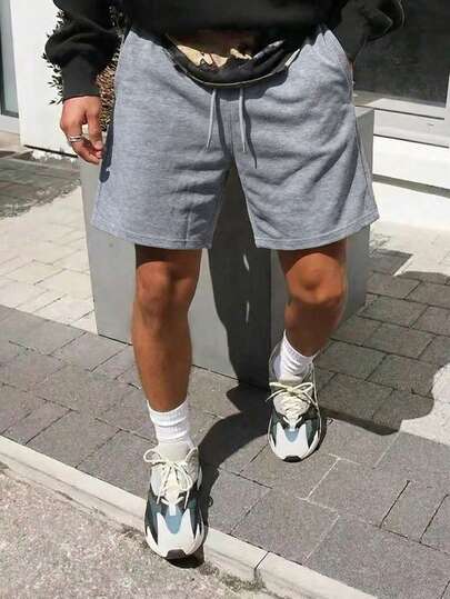 Men's Solid Color Basic 5-Inch Sports Shorts, Elastic Waist Running Training Pants Suitable For Outdoor Exercise