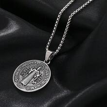 St Benedict Medal Necklace - Stainless Steel Christian Catholic Roman Cross Pendant - Patron Saint Amulet Medal - One Size - View 4