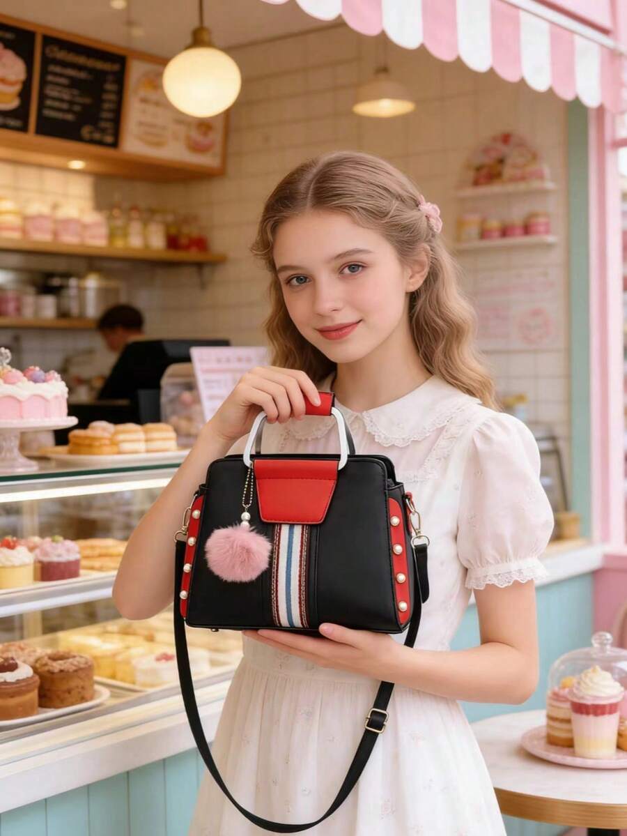 1pc Fashion Color Block Cute Handbag, Suitable As Gift For Holidays