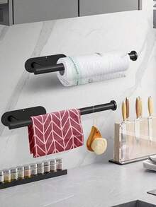 1个橱柜下粘贴式纸巾架，免钻孔不锈钢卷纸巾架，含安装配件，节省空间，适用于厨房、食品储藏室、房车浴室等墙面和搁板下方，可选颜色：哑光黑、拉丝金、银色 - 彩色 - 查看 3