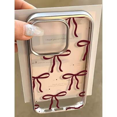 1个电镀透明酒红色波点领结简约TPU防震手机壳，兼容 17、16、15、14、13、12、11 Pro Max、Air