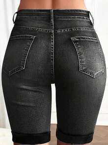 Women's Pocket Washed Stretchy Skinny Cycling Jeans - 深灰色 - 查看 6