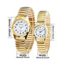 XAPWV 2pcs Gold Couple Quartz Watches, Casual Arabic Numeral Fashion Elastic Strap Pair Of Men And Women Watches - Gold - View 6