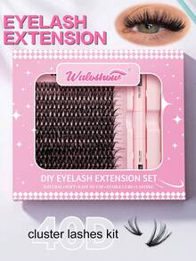 Waloshow Sanishi Lashes Eyelash Curler, 240 Clusters, D-Shaped Curling, 30D 40D 50D 80D 100D 12-18mm Length, Individual Eyelash Curler, DIY Eyelash Curler, Thin & Thick Stem Eyelash Curler, With Applicator, Eyelash Glue & Sealer, Eyelash Curler Set - Black - View 4