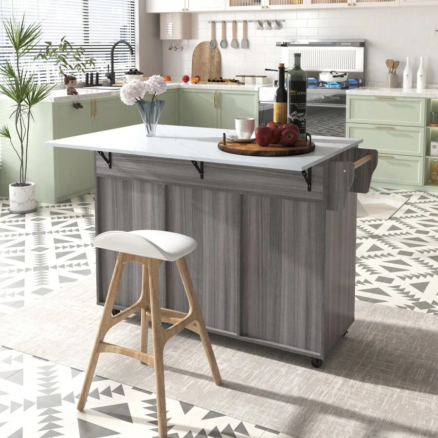 Mobile Storage Islands - Grey+White + MDF + Dining Room - View 1