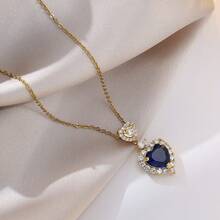 钛钢镀金心形项链，奢华高端珠宝，适合婚礼、浪漫礼物和日常佩戴 - 彩色 - 查看 4