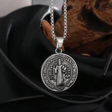 St Benedict Medal Necklace - Stainless Steel Christian Catholic Roman Cross Pendant - Patron Saint Amulet Medal - One Size - View 5