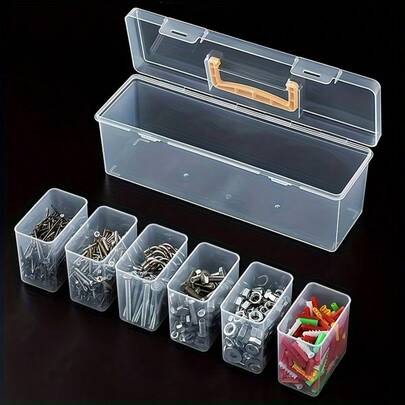 7pcs Set (6 Small Boxes + 1 Large Box) Portable Transparent Tool Accessory Storage Boxes, Multi-Compartment Tool Organizer Boxes, Home Hardware Screws & Parts Sorting Boxes, Toy Organizer Boxes, Portable Divider Storage Boxes