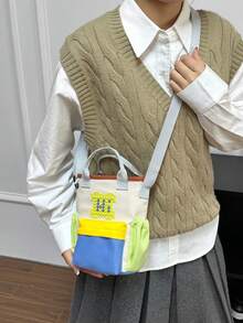 Fashion Kids Phone Crossbody Bag, Travel Shoulder Bag, Patchwork Handbag - Green - View 2