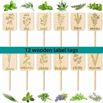 12Pcs Wooden Plant Markers, Vanilla Garden Herb Labels, Durable Reusable Waterproof Plant Tags For Indoor Outdoor Potted Plants, Garden Nursery Decor, Gift For Women Mom Gardeners.Note: Available For Both Bundle Purchase (Better Value) And Individual Purchase (More Practical).