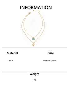 1件双层珍珠、海星和贝壳吊坠项链，设计优雅，适合女性，沙滩派对礼物 - 白色 - 查看 6