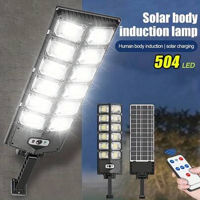 LiHangStar 1/2pcs 504LED Solar Lights, IP65 Solar Powered Motion Sensor Lights With Remote Control, Outdoor LED Flood Lights For Yard, Garden, Garage, Camping, Street