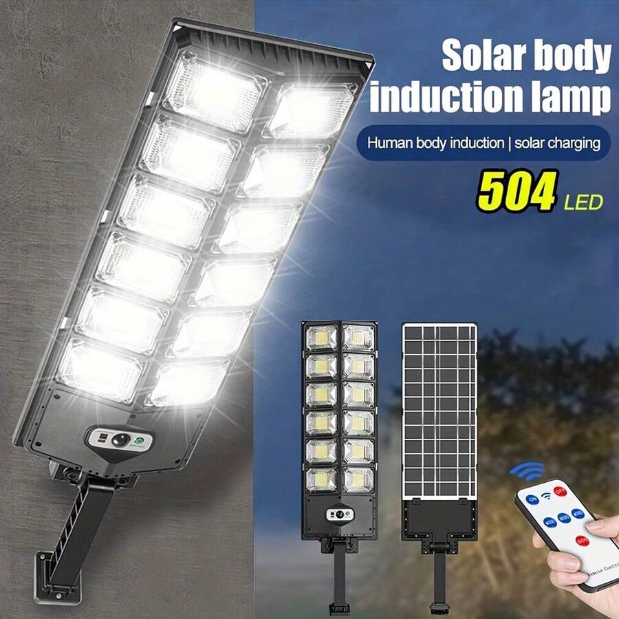 1/2 st 504 LED solcellslampor, IP65 solcellsdrivna rörelsesensorlampor med fjärrkontroll, utomhus LED-strålkastare för gård, trädgård, garage, camping och gata