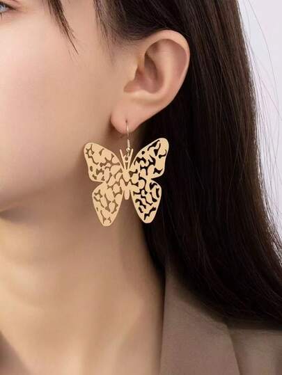 1 par de pendientes de acero inoxidable con diseño de mariposa hueca, joyas de lujo de alta gama para mujeres, adecuados para fiestas, uso diario y casual