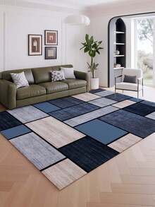 Luxury-Style Patchwork Pattern Indoor Area Rug, Faux Wool Material Carpet For Living Room, Sofa, Bedroom, Bedside Anti-Slip Mat, Dining Room, Kitchen, Office Chair Pad, Entrance Mat, Outdoor Picnic Blanket, Camping Mat - Dark Grey - View 20