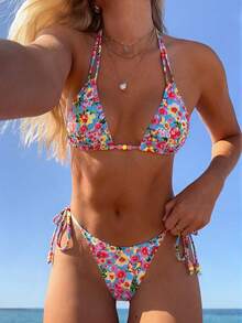 PEPPERMOLLY Bộ bikini hai mảnh họa tiết hoa nhí | Đồ bơi 2 mảnh có thể điều chỉnh với dây buộc - Đồ bơi hoàn hảo cho kỳ nghỉ hè trên bãi biển - Nhiều màu - Xem 2