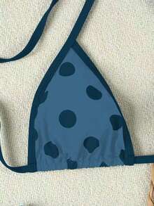 2026春夏新款女士复古灰蓝色波点露背比基尼，性感分体式泳衣，度假必备 - 彩色 - 查看 4