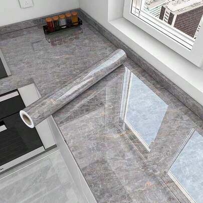 1 Roll Flame Gray Marble Pattern Self-Adhesive PVC Wallpaper - Easy To Tear And Stick, Removable, Waterproof And Oil-Proof, Suitable For Bathroom, Kitchen, Living Room Home Decoration