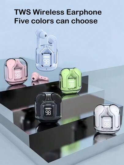 全新透明触控低延迟 TWS 无线耳塞和耳塞充电盒，运动/办公/游戏用途，USB-C 充电，5.3 半入耳式无线运动耳机，超长电池寿命，蓝牙耳机