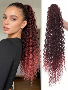24英寸棕黑色深水波纹卷发马尾假发，柔软自然，适合女性佩戴 - 彩色 - 查看 17