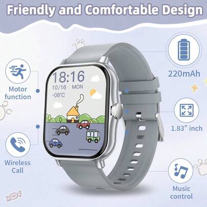 2026款儿童及青少年智能手表，硅胶表带运动智能手表，1.83英寸高清全屏触控电子智能手表，100多种运动模式，闹钟，来电信息提示，适用于安卓和iOS系统手机，节日礼物最佳选择