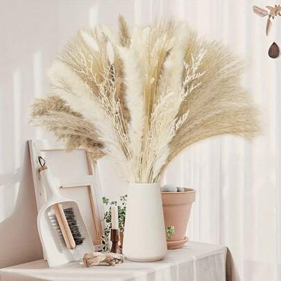 50支草和小芦苇花束 - 带穗干花茎，DIY婚礼、圣诞节、情人节、母亲节装饰，低维护中性色调，适合全年使用（50朵花）