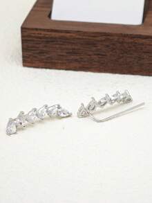 1对简约优雅立方氧化锆水滴形吊坠耳环，适合女性佩戴 - 銀色 - 查看 4