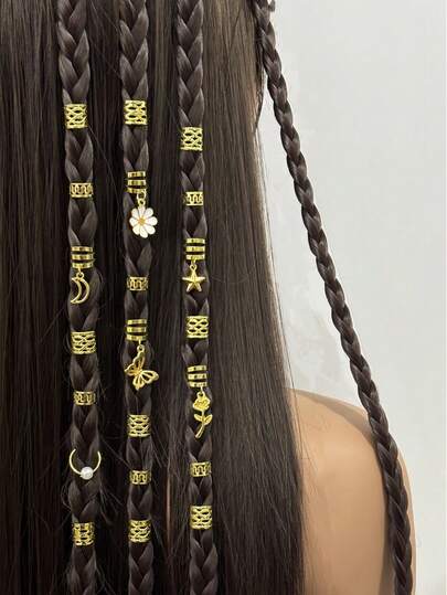 36件套月亮、星星、蝴蝶、花朵Y2K蝴蝶发饰，适合编发，是送给女性的完美礼物，也适合派对和音乐节。